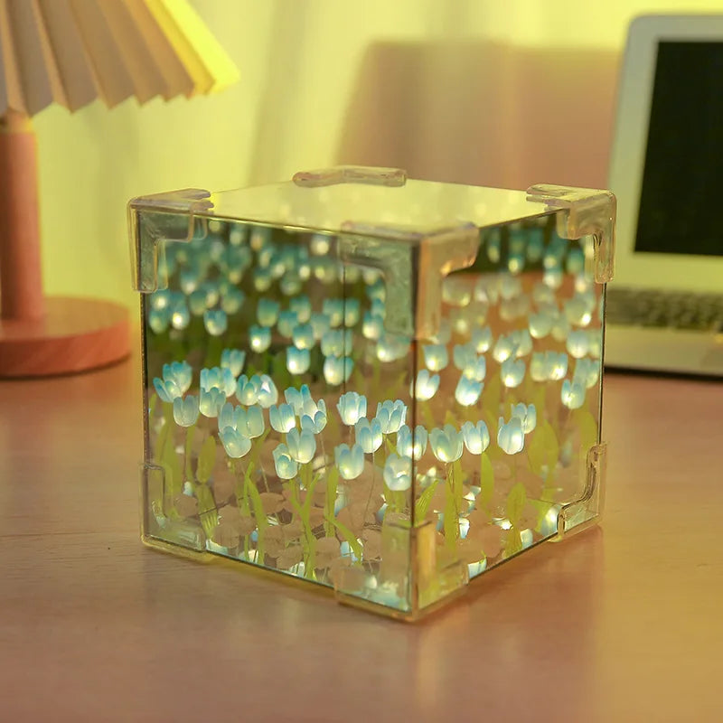 DIY Tulip Mirror Cube Lamp Simulation Flower