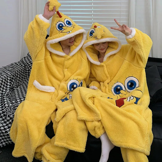 Kuromi & Pochacco Couple Pajama Set – Winter Coral Fleece Sleepwear