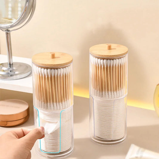 Cotton Cushion Storage Box – Bamboo Cover Makeup Dispenser