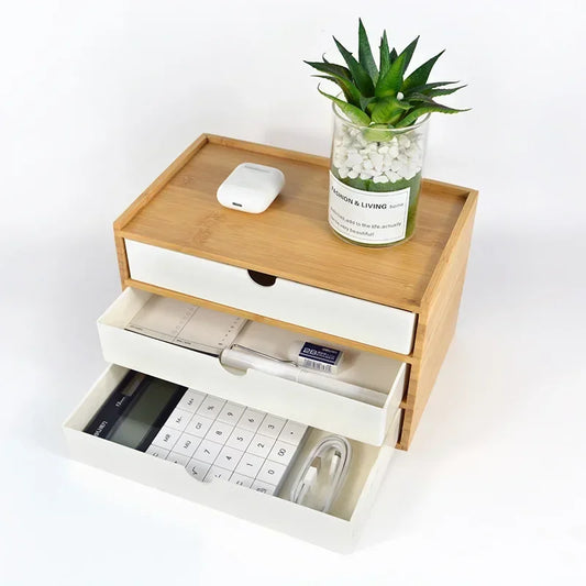 Bamboo Desktop Storage Box – Double-Layer Organizer for Jewelry & Office