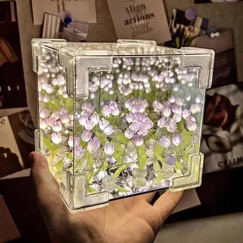 DIY Tulip Mirror Cube Lamp Simulation Flower
