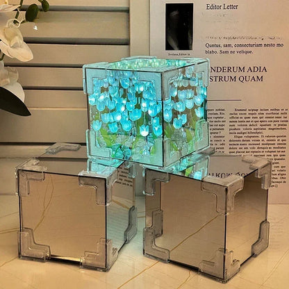 DIY Tulip Mirror Cube Lamp Simulation Flower