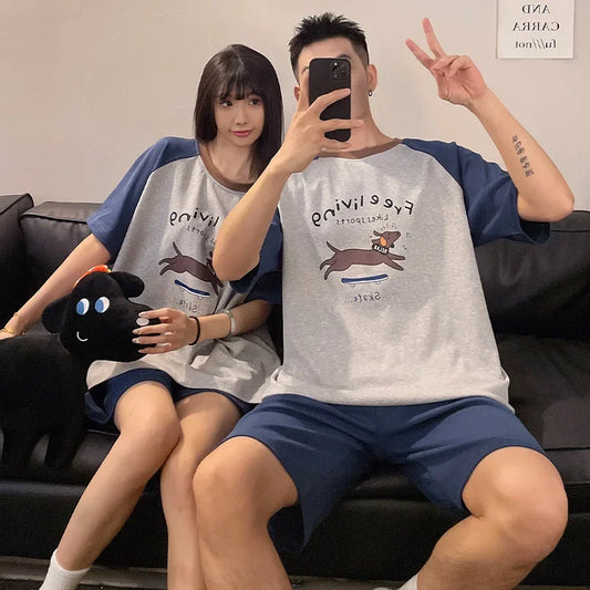 Penguin Cartoon Summer Couple Pajama Set – Short Sleeve Nightwear