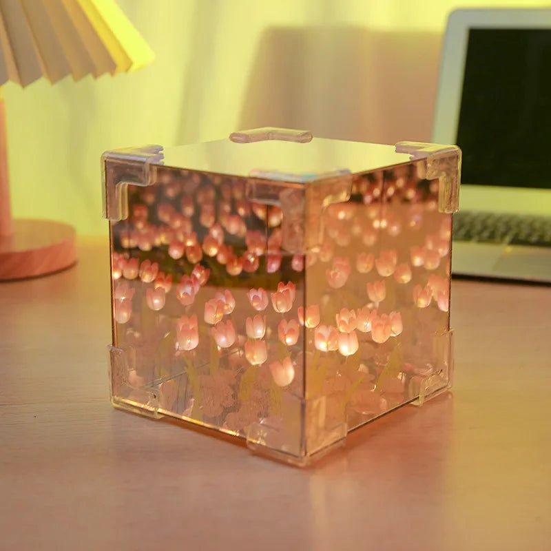 DIY Tulip Mirror Cube Lamp Simulation Flower