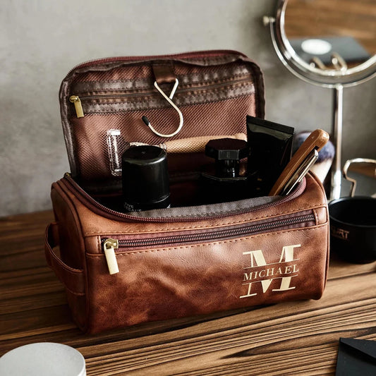 Personalized Leather Toiletry Bag – Travel Dopp Kit for Men