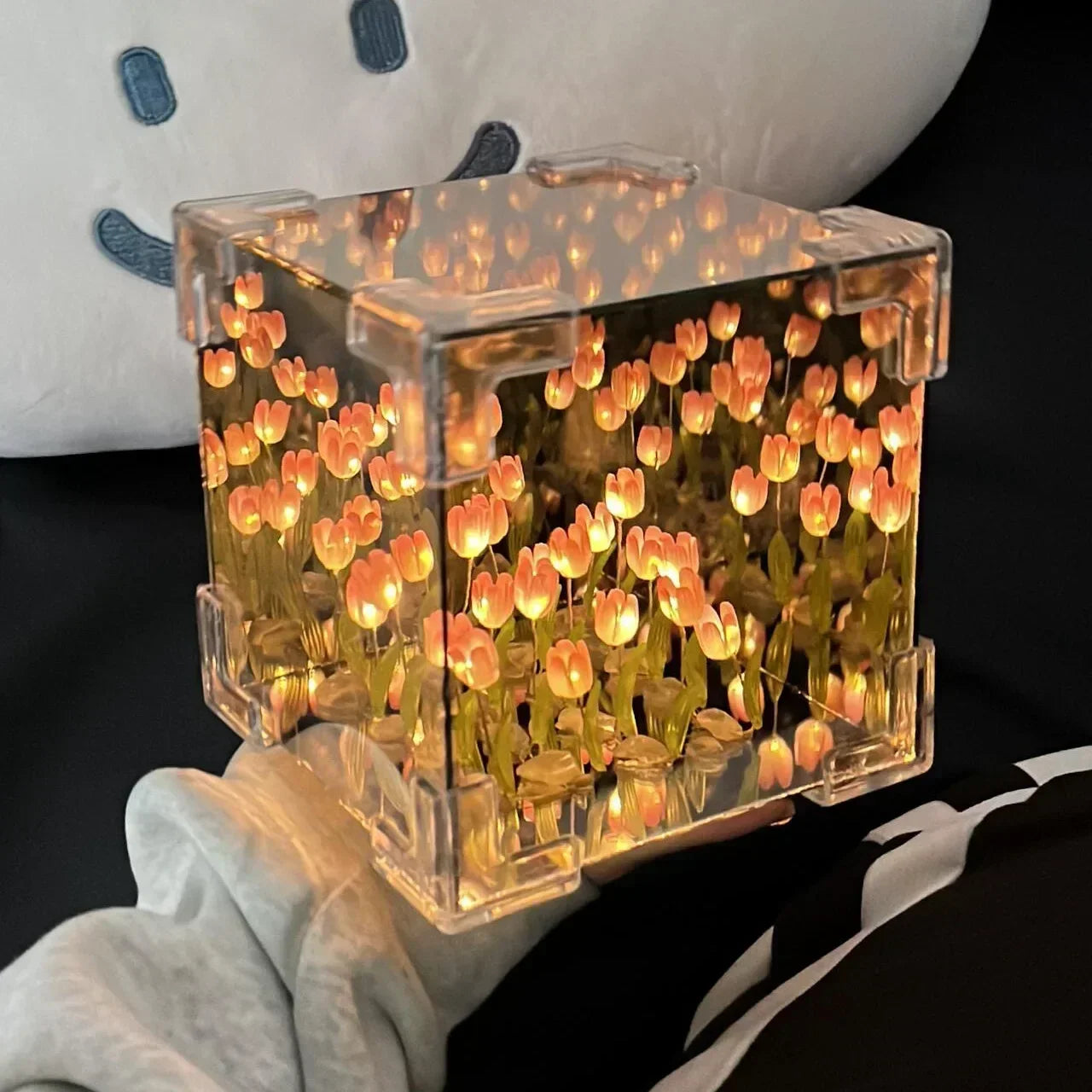 DIY Tulip Mirror Cube Lamp Simulation Flower
