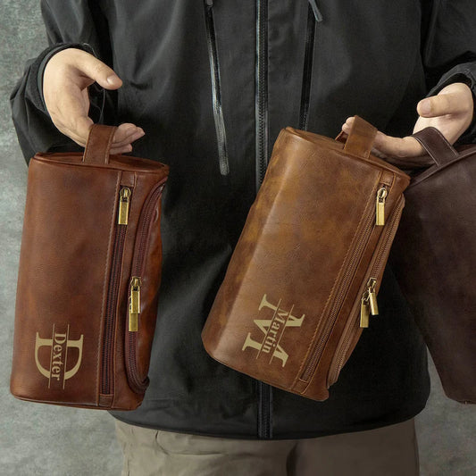 Personalized Leather Toiletry Bag – Dopp Kit for Men
