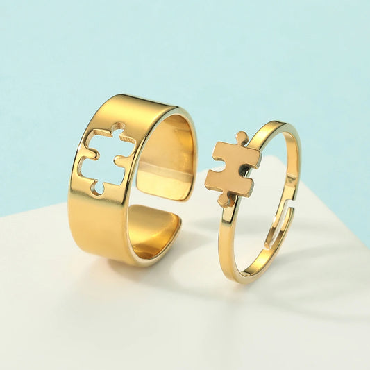 Kinitial Stainless Steel Puzzle Promise Ring For Couple