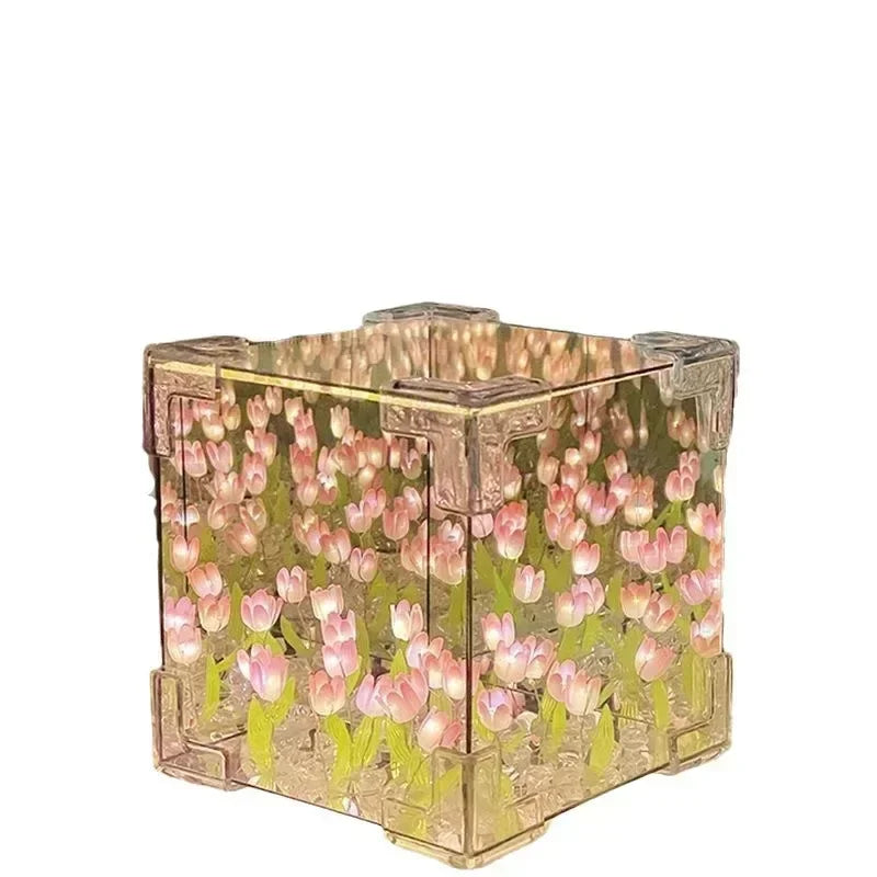 DIY Tulip Mirror Cube Lamp Simulation Flower