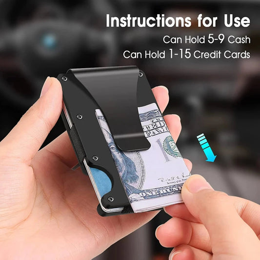 Slim RFID Metal Wallet – Minimalist Front Pocket Wallet with Money Clip