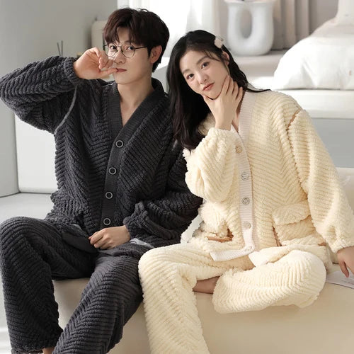 2024 Coral Fleece Couple Pajama Set – Winter Loungewear