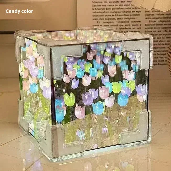 DIY Tulip Mirror Cube Lamp Simulation Flower