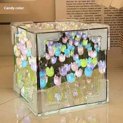 DIY Tulip Mirror Cube Lamp Simulation Flower