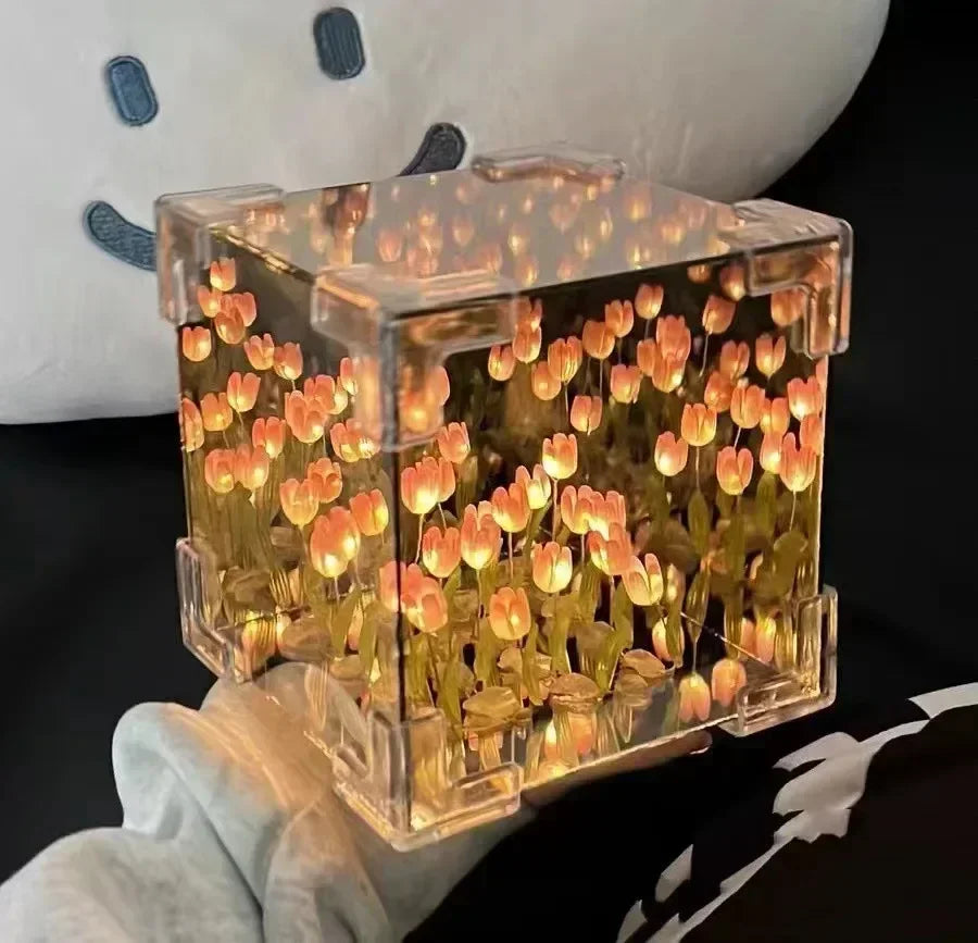 DIY Tulip Mirror Cube Lamp Simulation Flower