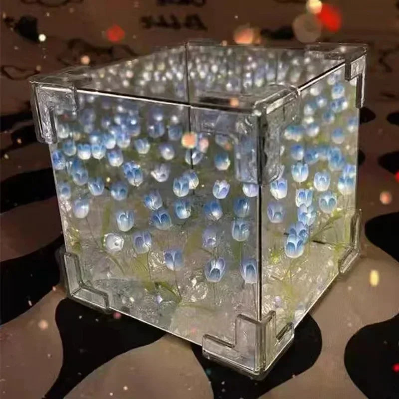 DIY Tulip Mirror Cube Lamp Simulation Flower